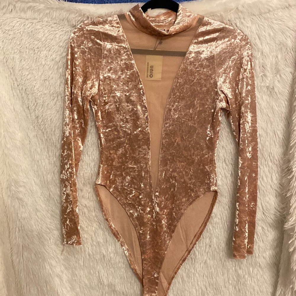 NWT Pink Crushed Velvet Bodysuit by UNIQ